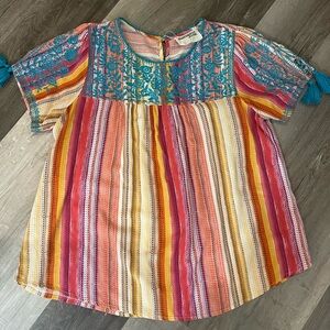 Savanna Jane Multicolor Striped Blouse with Embroidered Yoke